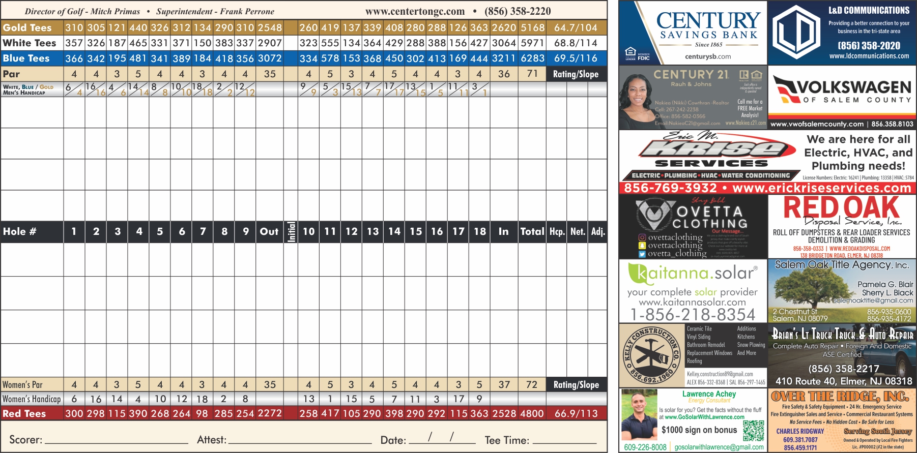 Scorecard Centerton Golf Club